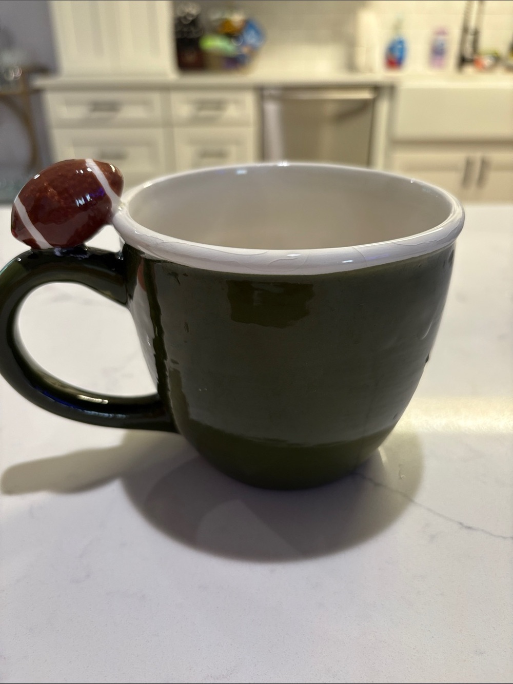MVP Dark Green Ceramic Coffee Mug with Football Handle Accent - Picture 2 of 5